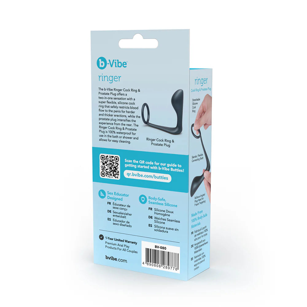 b-Vibe Ringer - 2-in-1 Cock Ring & Prostate Plug for Dual Stimulation