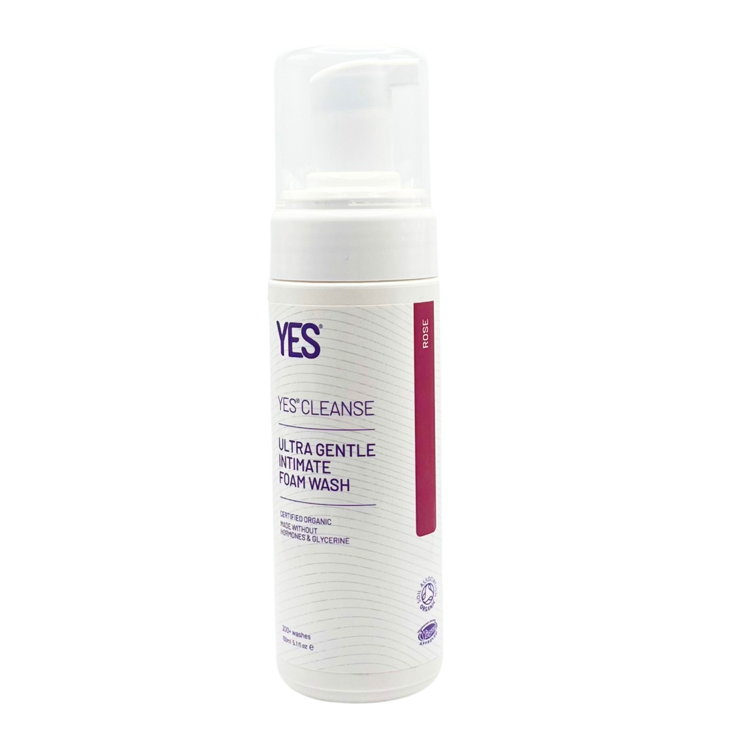White bottle of 'YES' ultra gentle intimate foam wash on a white background