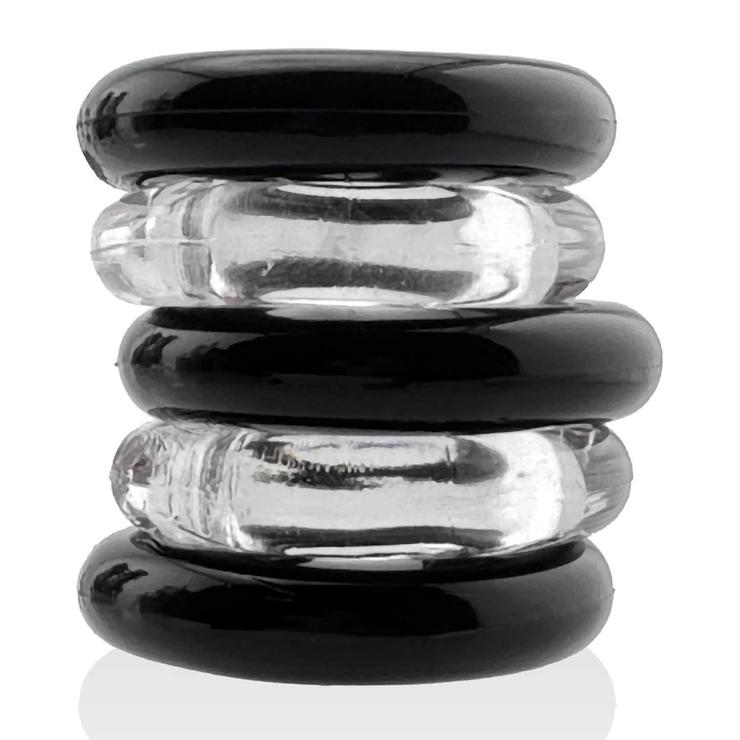 JACKER 5-STACK five-pack tube super-strong  cockrings CLEAR/BLACK
