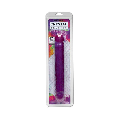 Doc Johnson Crystal Jellies Double Dong Jr. 12in - Purple, Teal & Pink