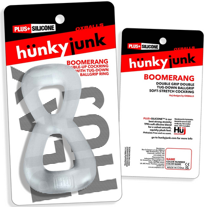 BOOMERANG double-ring cockring & nut-tugger CLEAR STEAM