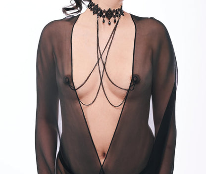 Lace Collar with Nipple Ties - Black