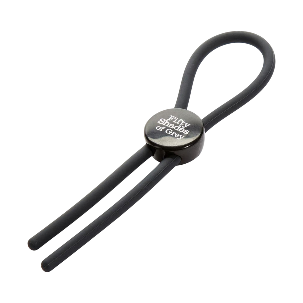Anillo de placer ajustable de silicona negra de Fifty Shades of Grey de PlayLoveToys para mejorar la resistencia
