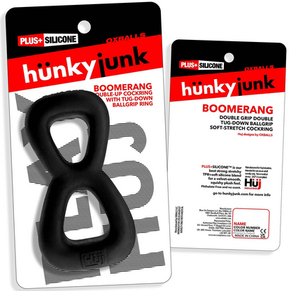 BOOMERANG double-ring cockring & nut-tugger BLACK FOG