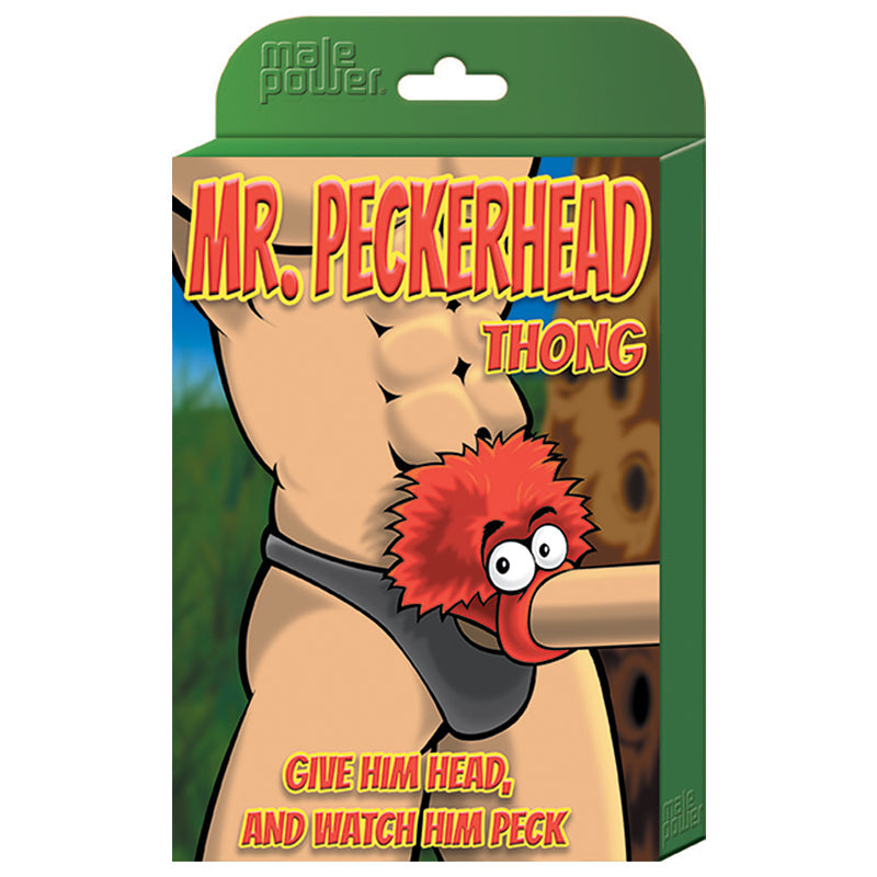 Male Power Novelty Mr. PeckerHead Thong - Black O/S