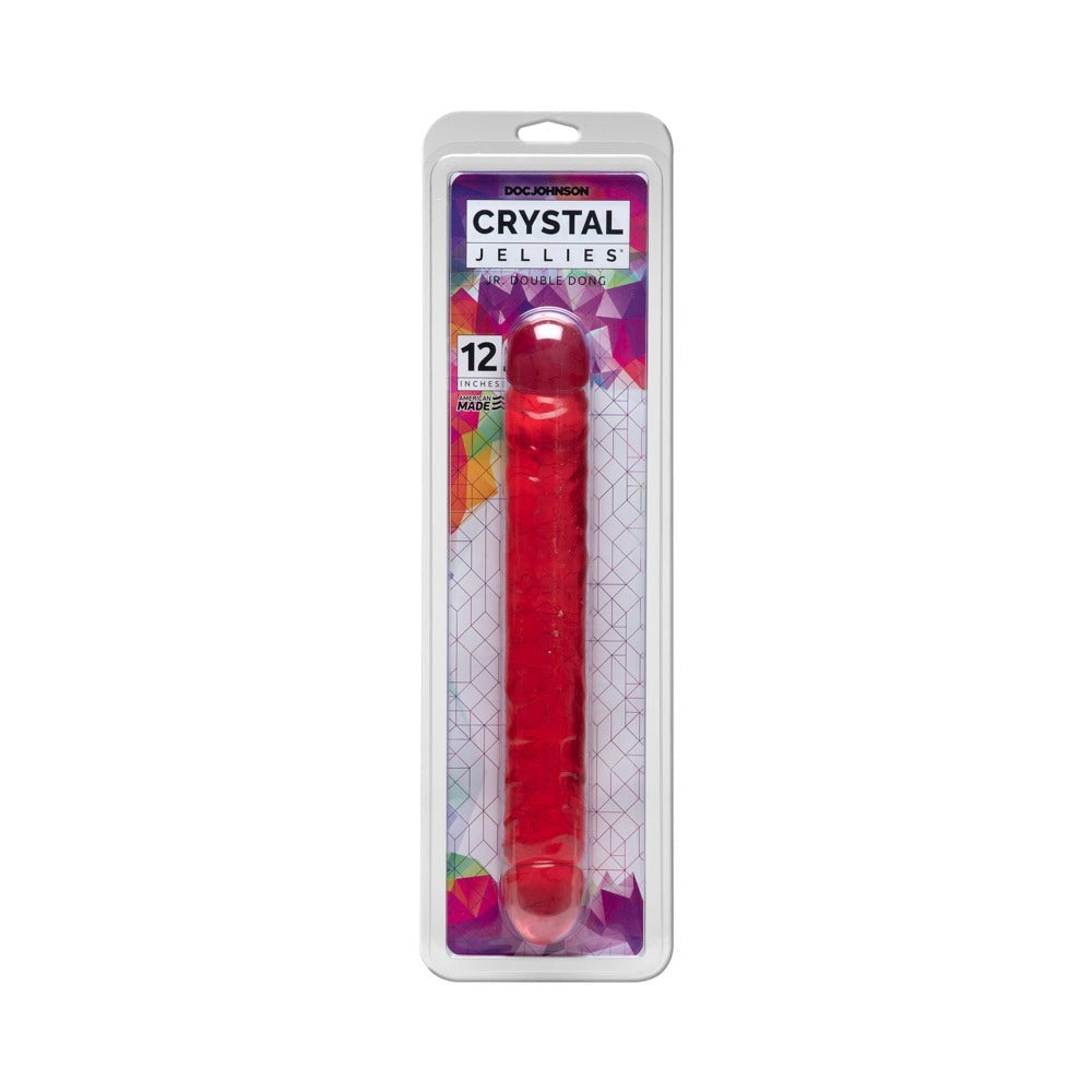 Doc Johnson Crystal Jellies Double Dong Jr. 12in - Purple, Teal & Pink