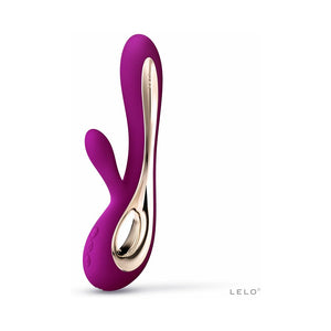 Purple and gold sex toy  LELO SORAYA 2 - Dual Stimulation Rabbit Vibrator with 'LELO' branding on a white background