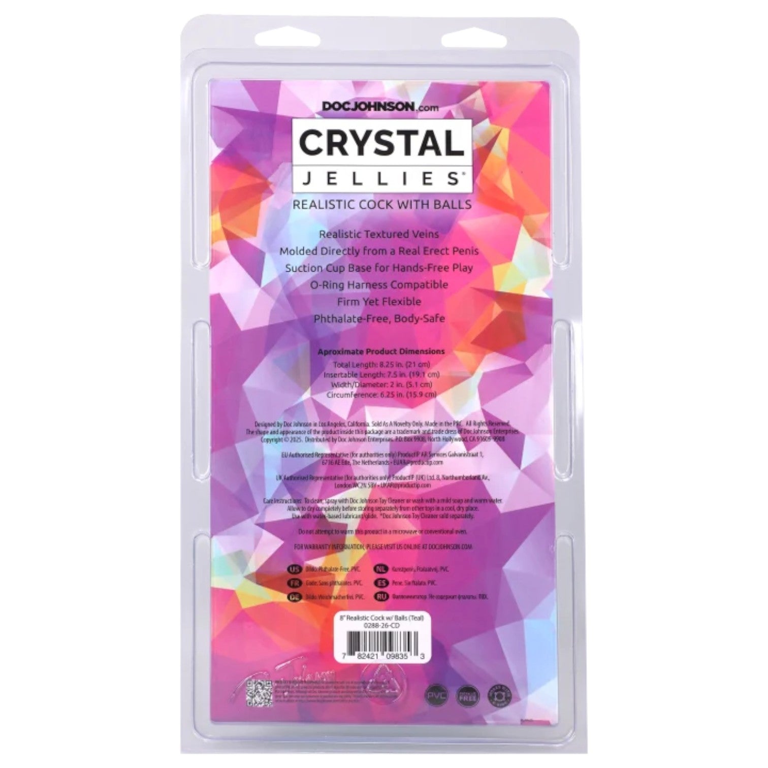 Crystal Jellies 8 in. Realistic Cock with Balls Teal