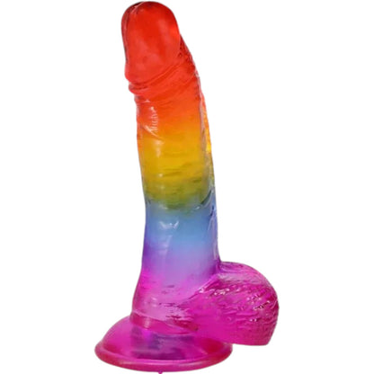 Crystal Jellies 8.5 in. Realistic Cock with Balls Rainbow