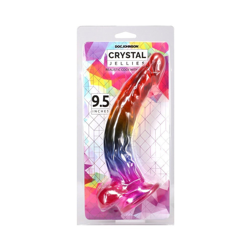 Doc Johnson Crystal Jellies - Realistic Cock with Balls 9.5in Rainbow