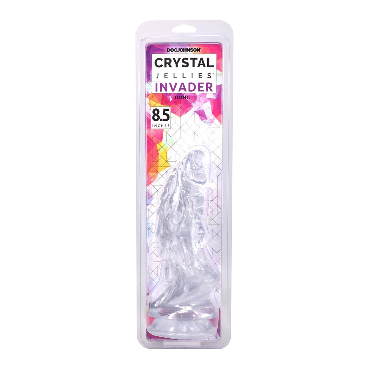 Doc Johnson Crystal Jellies Invader 8.5in Fantasy Dildo - Pink, Purple, Teal & Clear
