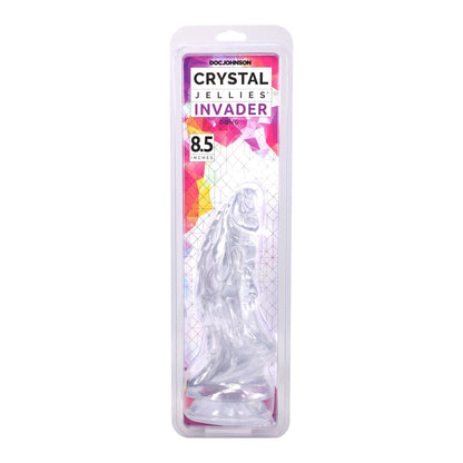 Doc Johnson Crystal Jellies Invader 8.5in Fantasy Dildo - Pink, Purple, Teal & Clear
