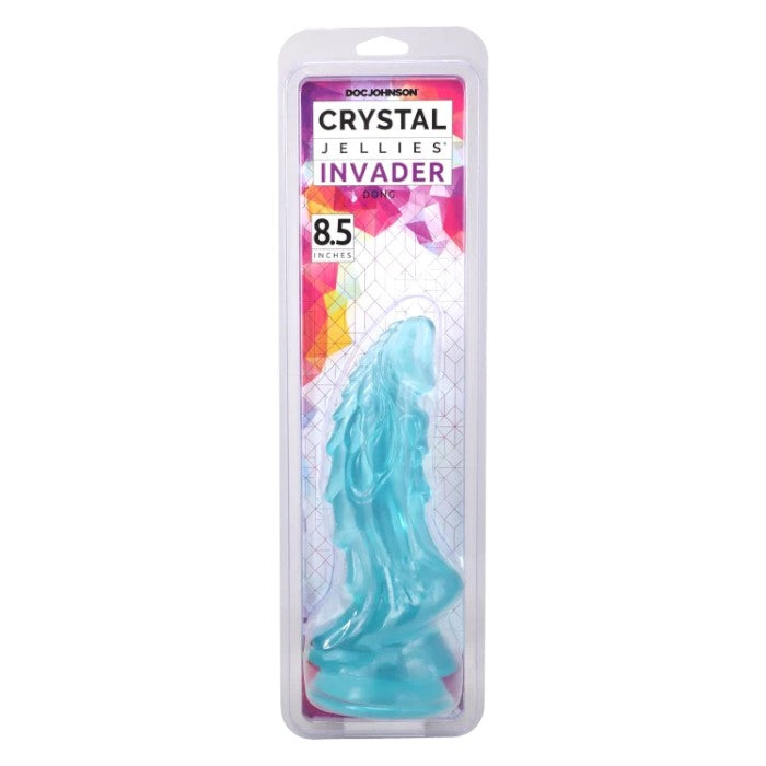 Doc Johnson Crystal Jellies Invader 8.5in Fantasy Dildo - Pink, Purple, Teal & Clear