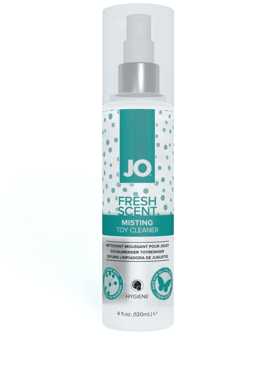 JO Fresh Scent misting toy cleaner bottle on a white background