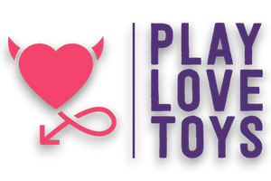 Logo of Play Love Toys with a pink heart and arrow on a white background