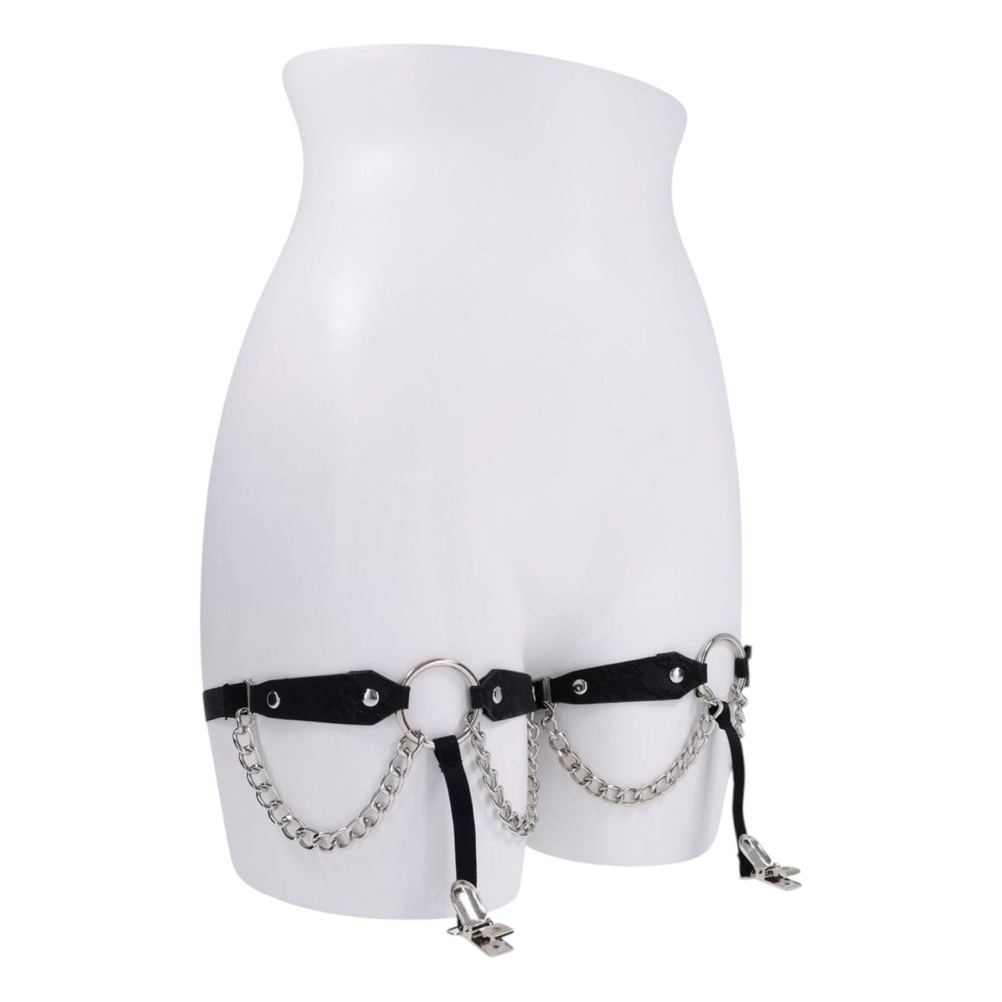 Sex & Mischief Chain Lace Garters - Black Faux Leather