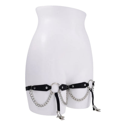 Sex & Mischief Chain Lace Garters - Black Faux Leather