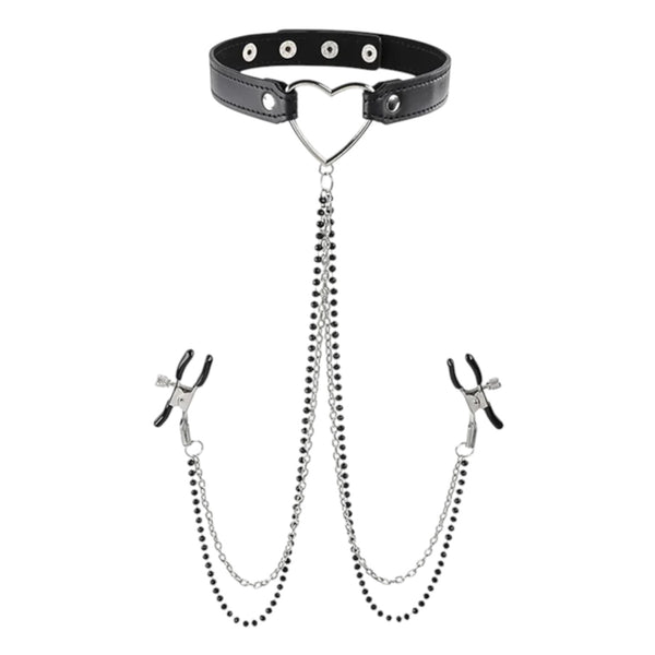 Sex & Mischief Amor Collar Nipple Clamps - Heart Choker