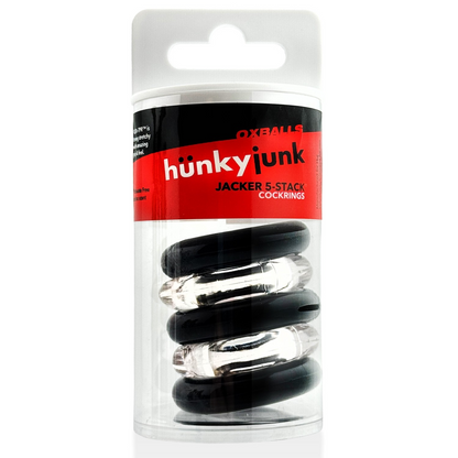 JACKER 5-STACK five-pack tube super-strong  cockrings CLEAR/BLACK