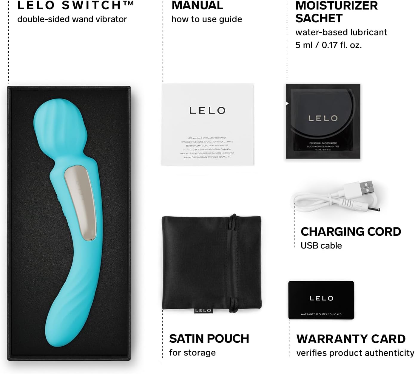LELO SWITCH Dual-Ended Wand Vibrator - Aqua