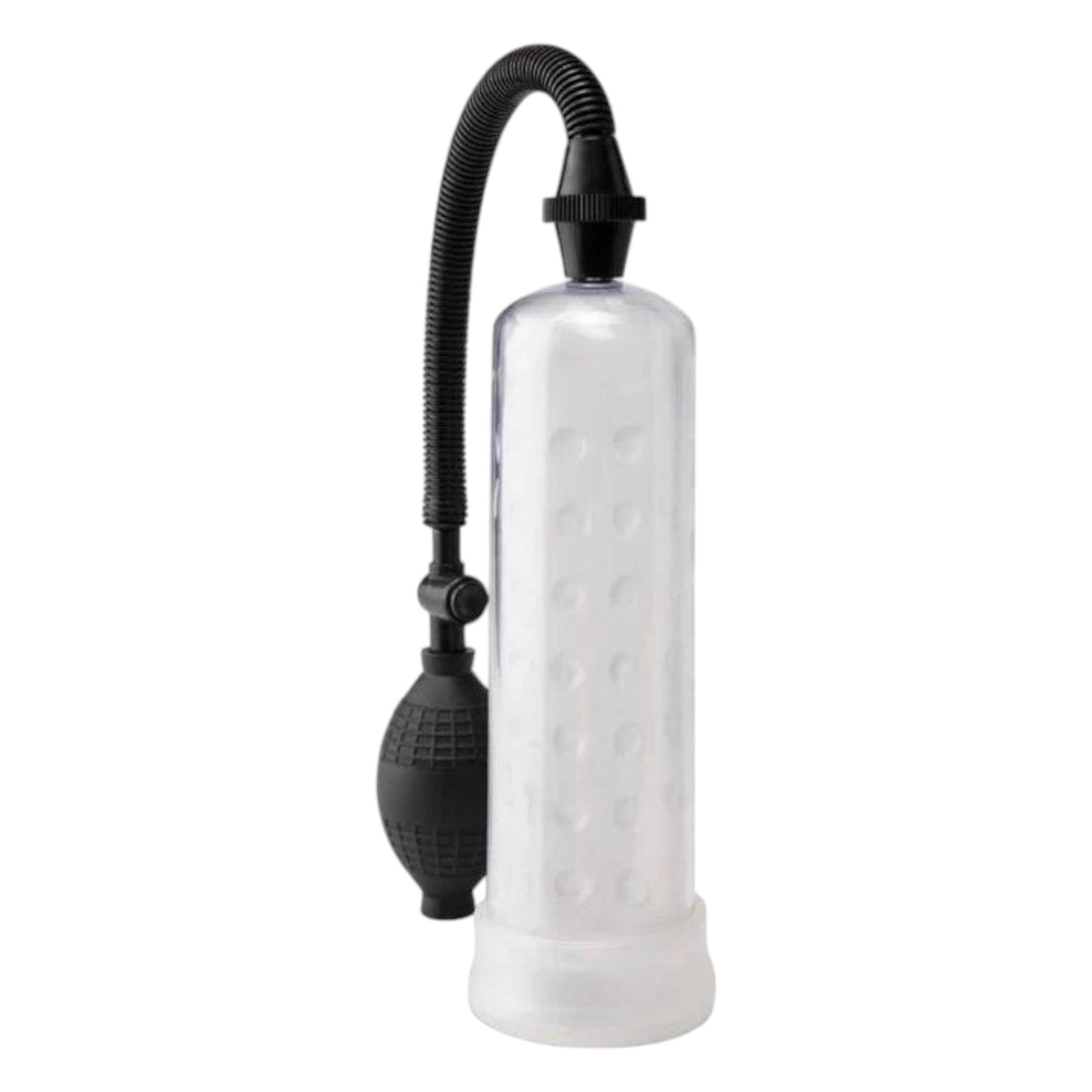 Bomba de vacío PlayLoveToys con cilindro transparente y manguera negra para mejorar la erección