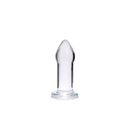 Dilatador anal de vidrio borosilicato transparente de PlayLoveToys, diseño liso y seguro para entrenamiento progresivo.