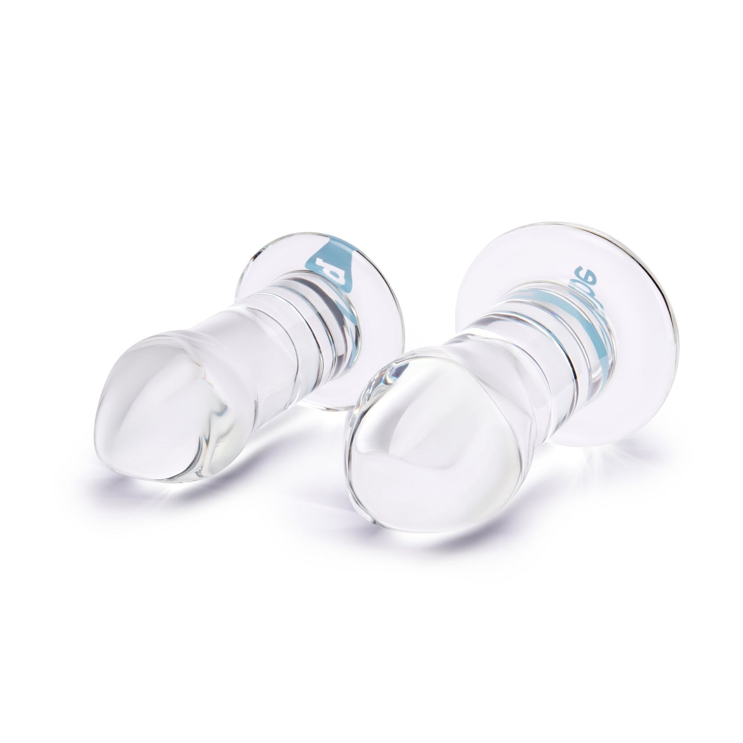 Set de dos dilatadores anales de vidrio borosilicato transparente de PlayLoveToys para entrenamiento progresivo.